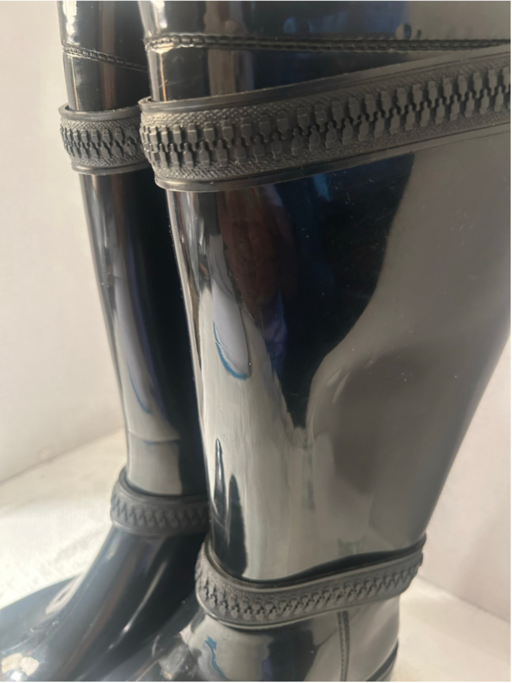 Women's Givenchy Tall Knee High Black Wellington Rubber Rain Boots Detail 9